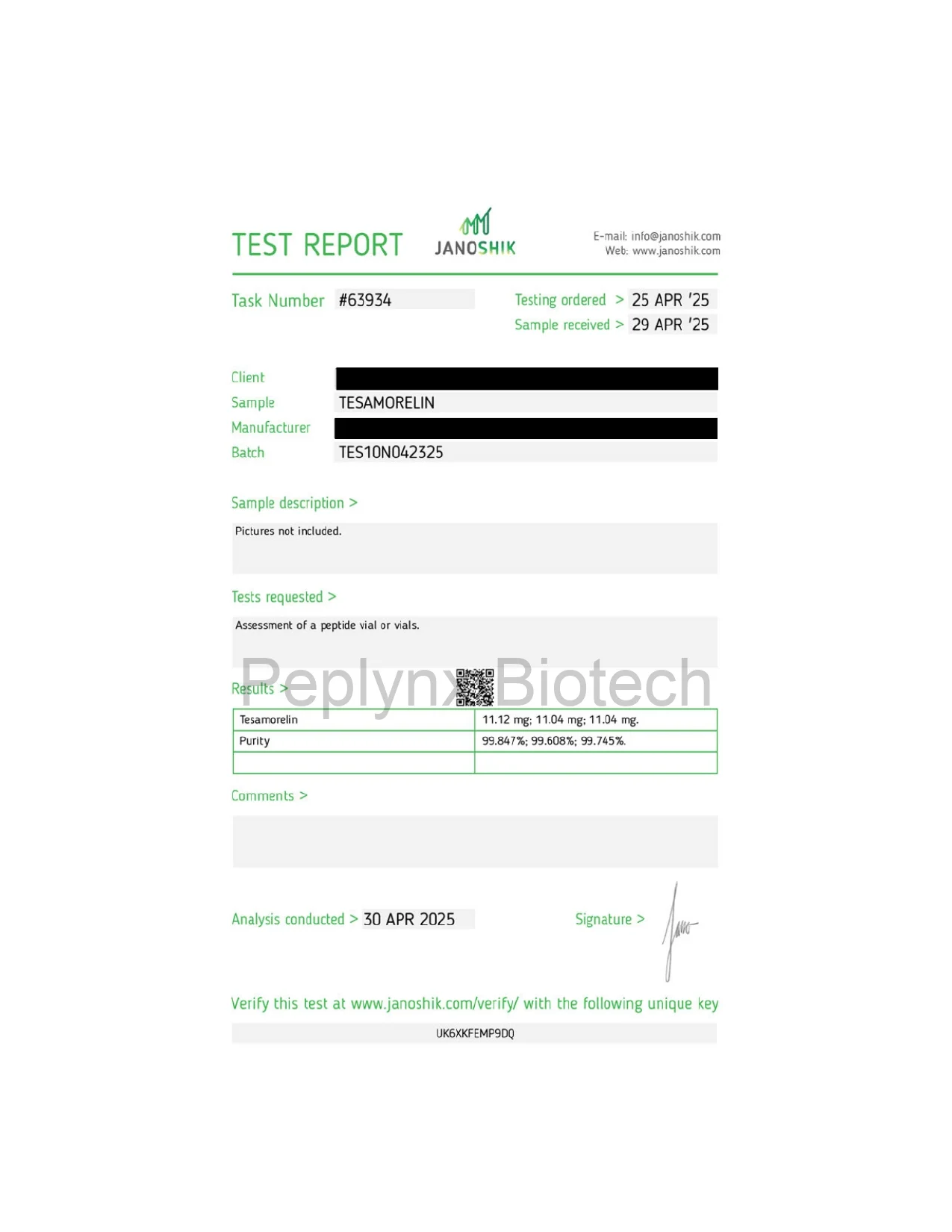 Certificate of Analysis